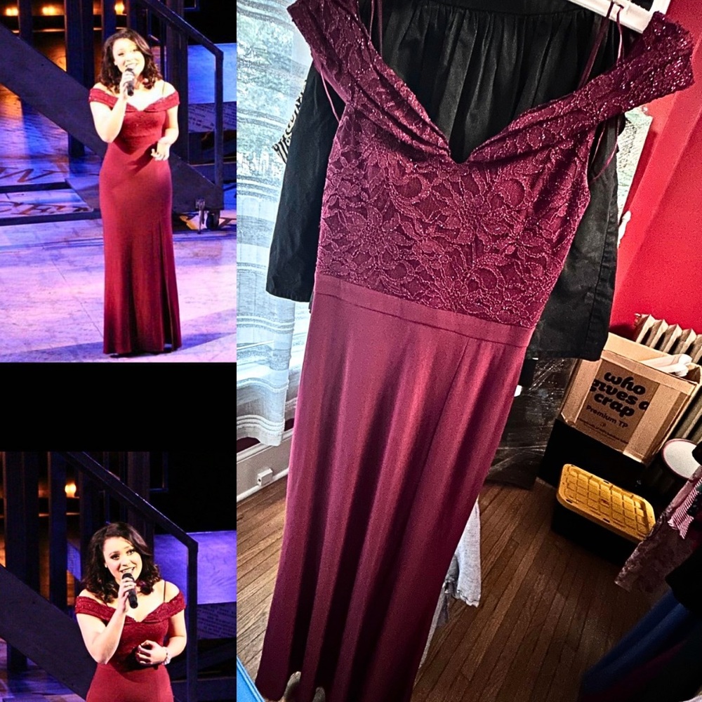 Women's Merlot Off Shoulder Gown Maxi Formal Sz 4 Elegant Princess Lace Regency - Picture 6 of 14